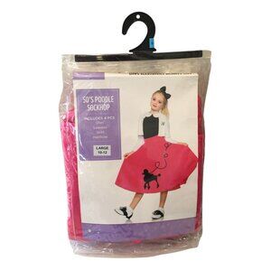 50's Poodle Sock Hop Girls 4 Piece Set Large 10-12 Poodle Skirt Sweater Shirt Ha